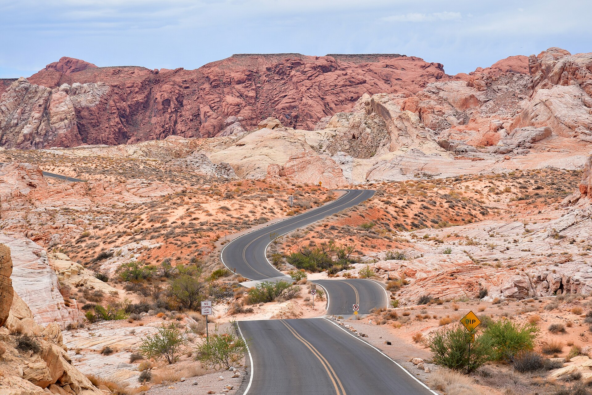 las vegas to zion national park scenic detour — red sandstone road through Valley of Fire State Park, Nevada